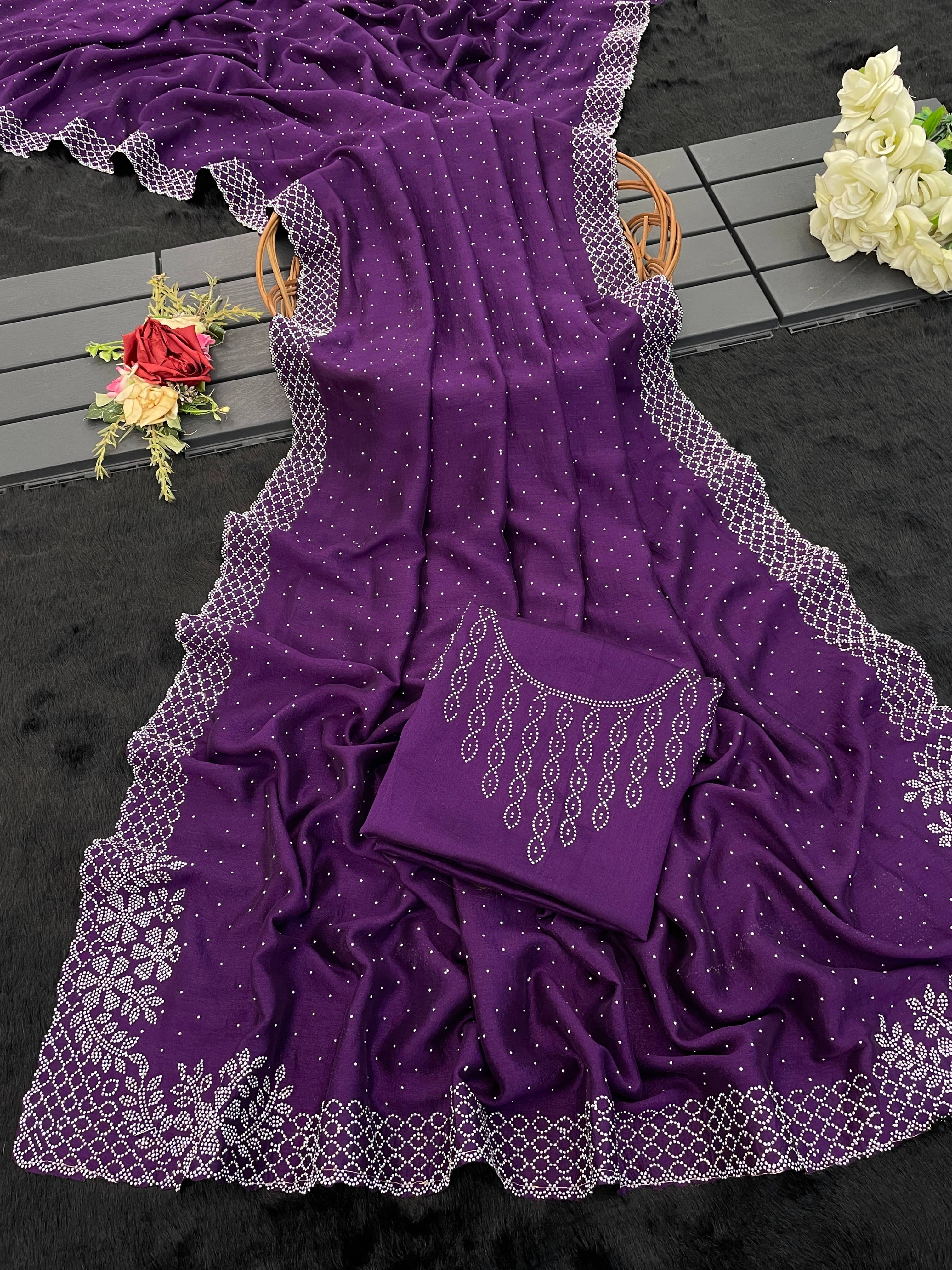 Sitanjali Silk Blend Embellished Bhagalpuri Saree With Unstitched Blouse Piece ( Purple )     			Sitanjali Silk Blend Embellished Bhagalpuri Saree With Unstitched Blouse Piece ( Purple )