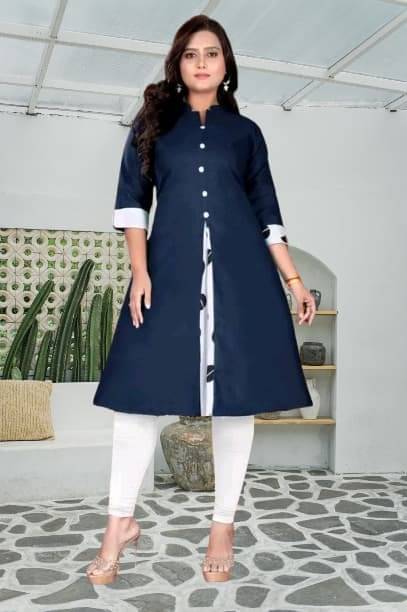     			TEXPA FASHION Women Cotton Flex Solid A-line Kurti ( Blue )