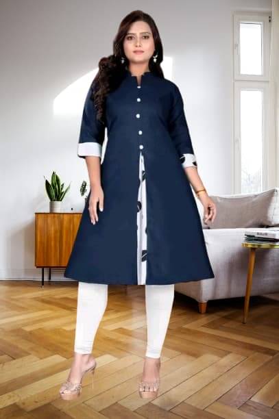     			TEXPA FASHION Women Cotton Flex Solid A-line Kurti ( Blue )
