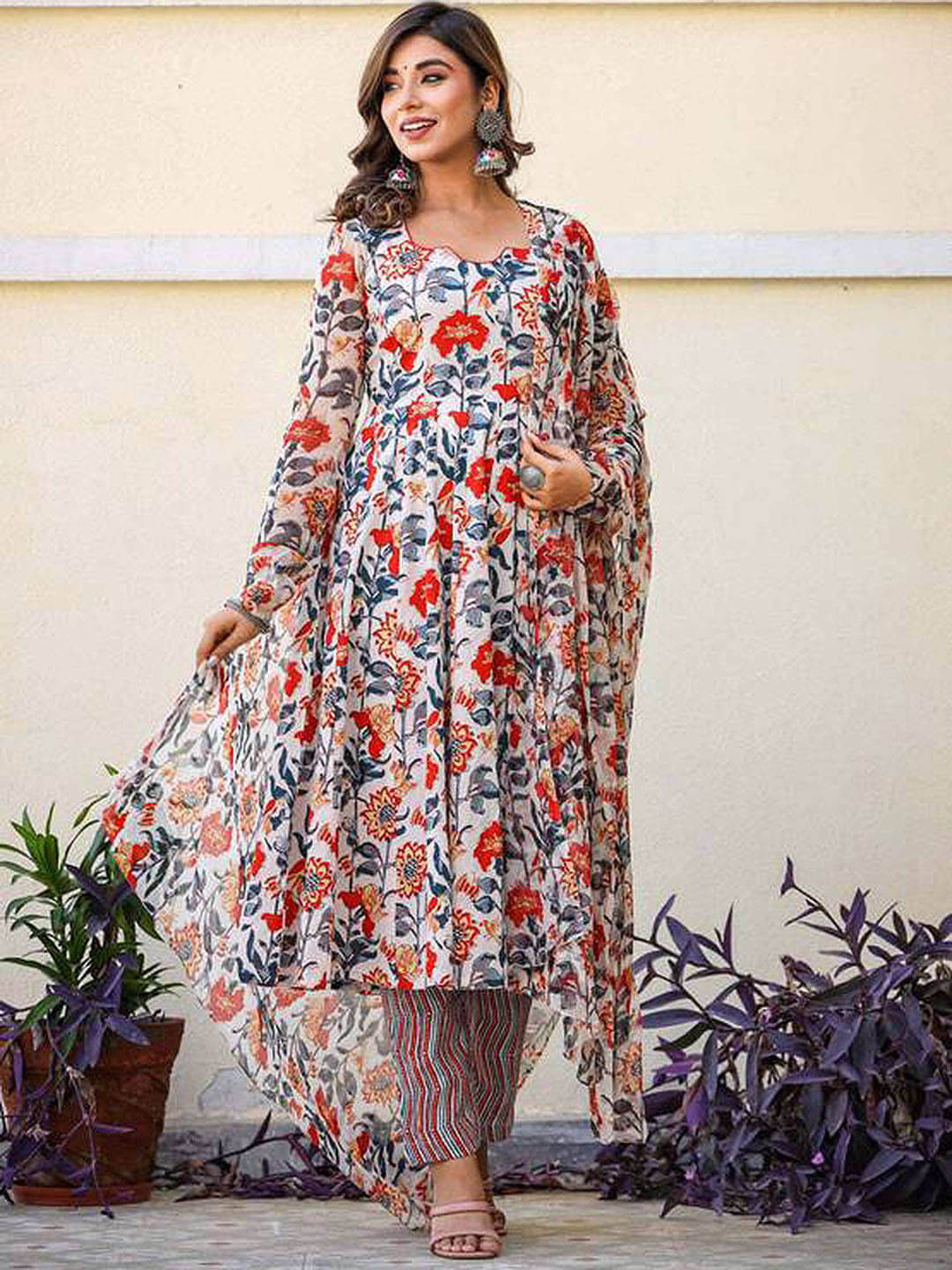 THE FAB FACTORY Women Cotton Blend Printed A-line Kurti With Pants ( Multicolor ) THE FAB FACTORY Women Cotton Blend Printed A-line Kurti With Pants ( Multicolor )