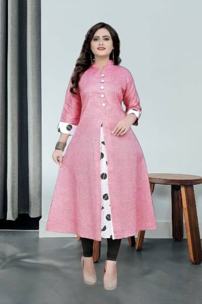 TRIONZA Women Cotton Flex Solid A-line Kurti ( Pink )     			TRIONZA Women Cotton Flex Solid A-line Kurti ( Pink )