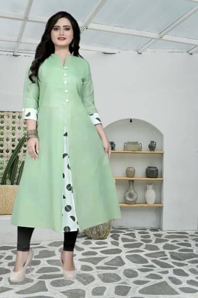     			TRIONZA Women Cotton Flex Solid A-line Kurti ( Light Green )