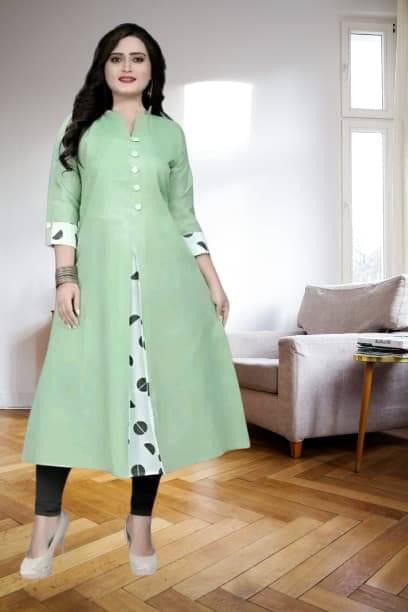 TRIONZA Women Cotton Flex Solid A-line Kurti ( Light Green ) TRIONZA Women Cotton Flex Solid A-line Kurti ( Light Green )