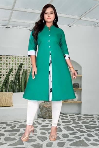     			TRIONZA Women Cotton Flex Solid A-line Kurti ( Dark Green )