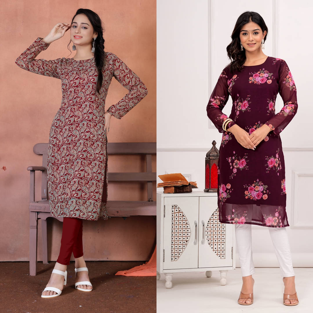 YAGNIK FASHION Women Georgette Solid Straight Kurti ( Maroon ) YAGNIK FASHION Women Georgette Solid Straight Kurti ( Maroon )