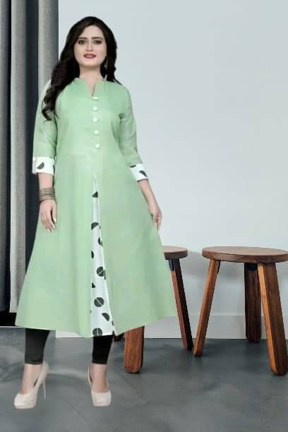 Zorista Women Cotton Flex Solid A-line Kurti ( Light Green ) Zorista Women Cotton Flex Solid A-line Kurti ( Light Green )