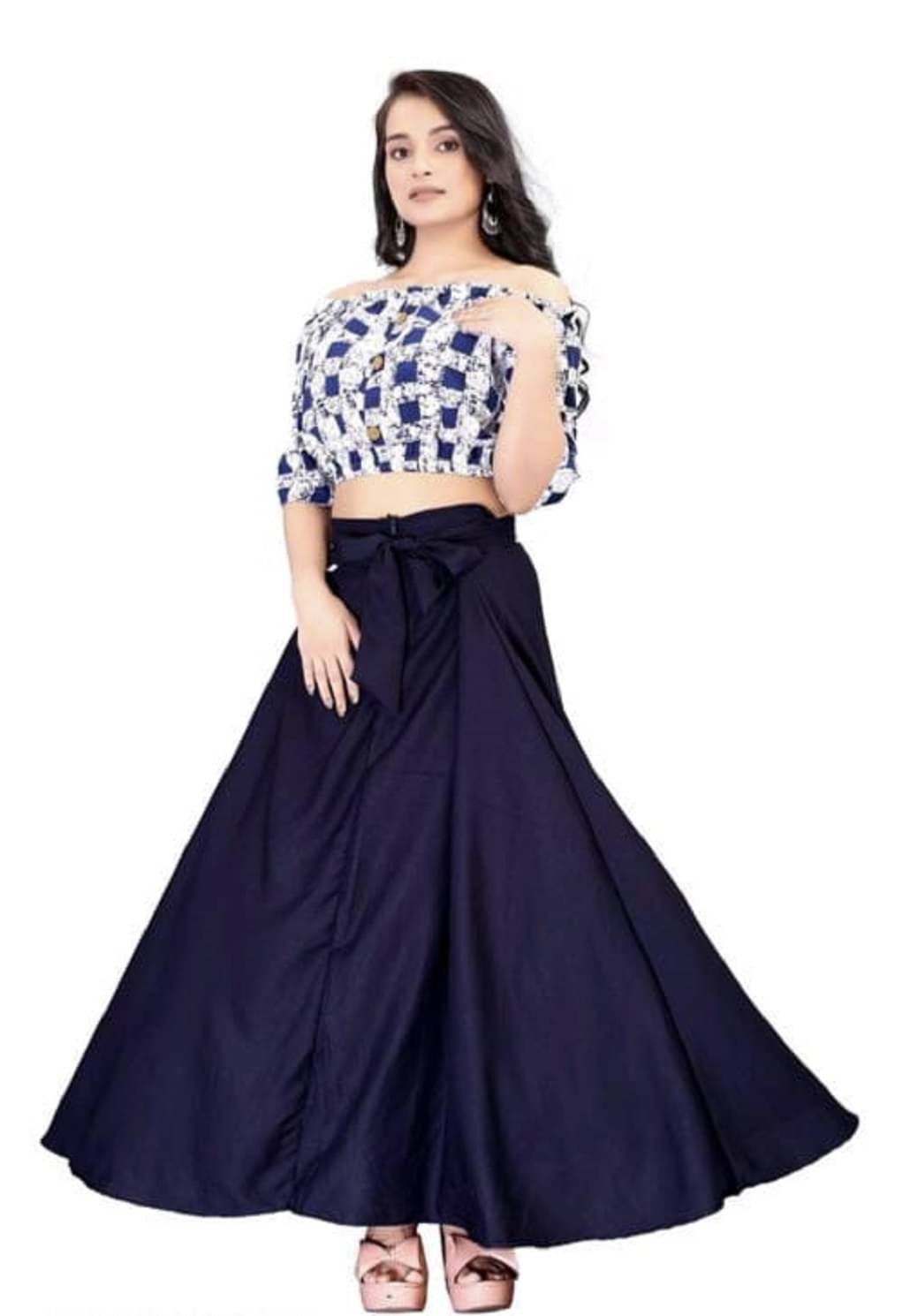     			shitdhey Women Printed Top Skirt Co-Ord Set ( Blue )