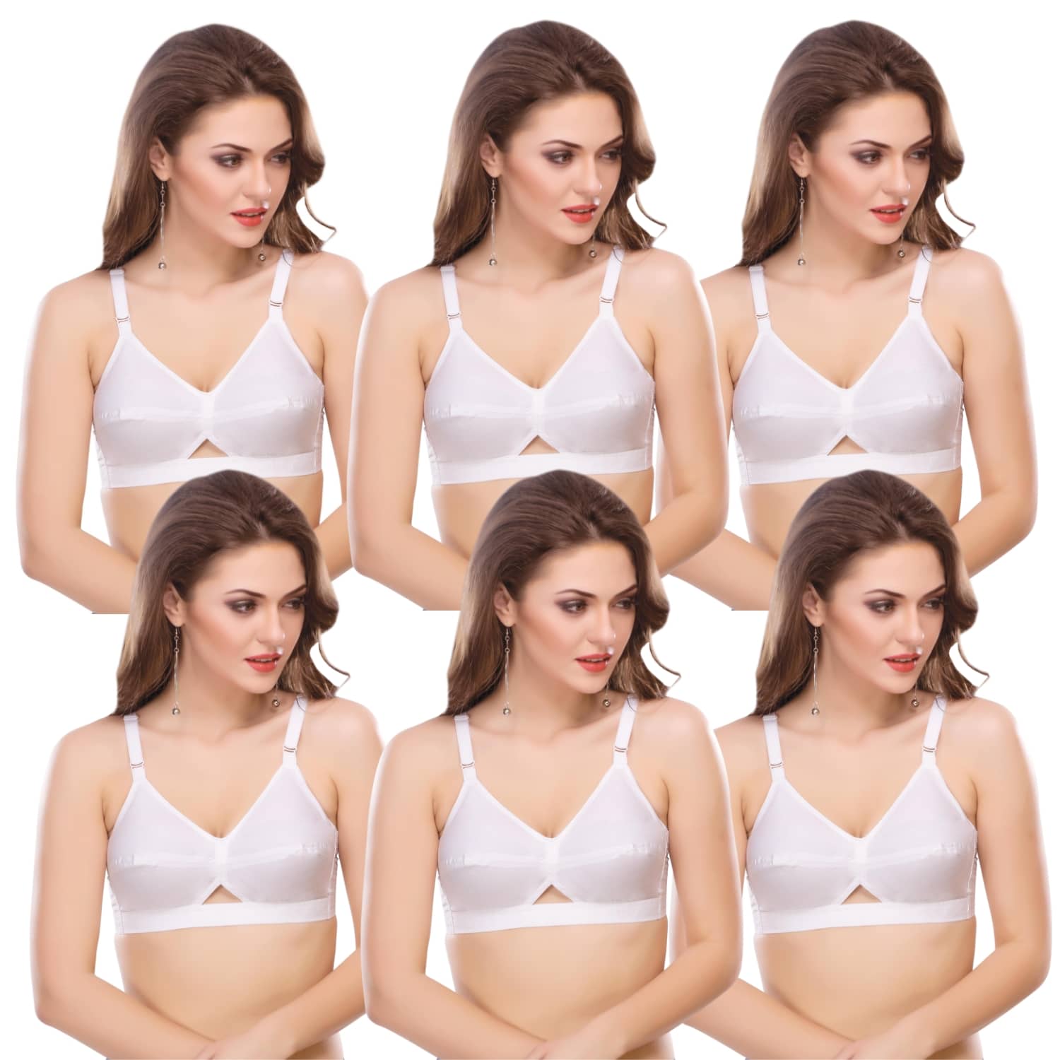 AIMLY Pack of 6 Cotton Non Padded Everyday Bra For Women ( White )
