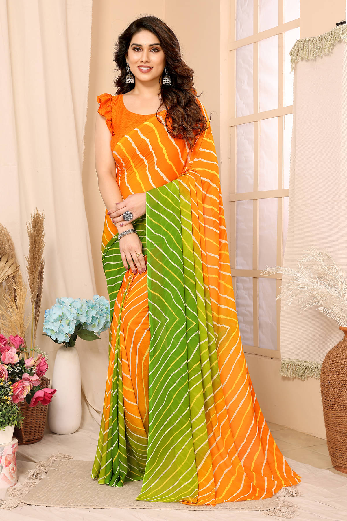 ANAND SAREES Georgette Printed Leheriya Saree With Unstitched Blouse Piece ( Yellow ) ANAND SAREES Georgette Printed Leheriya Saree With Unstitched Blouse Piece ( Yellow )