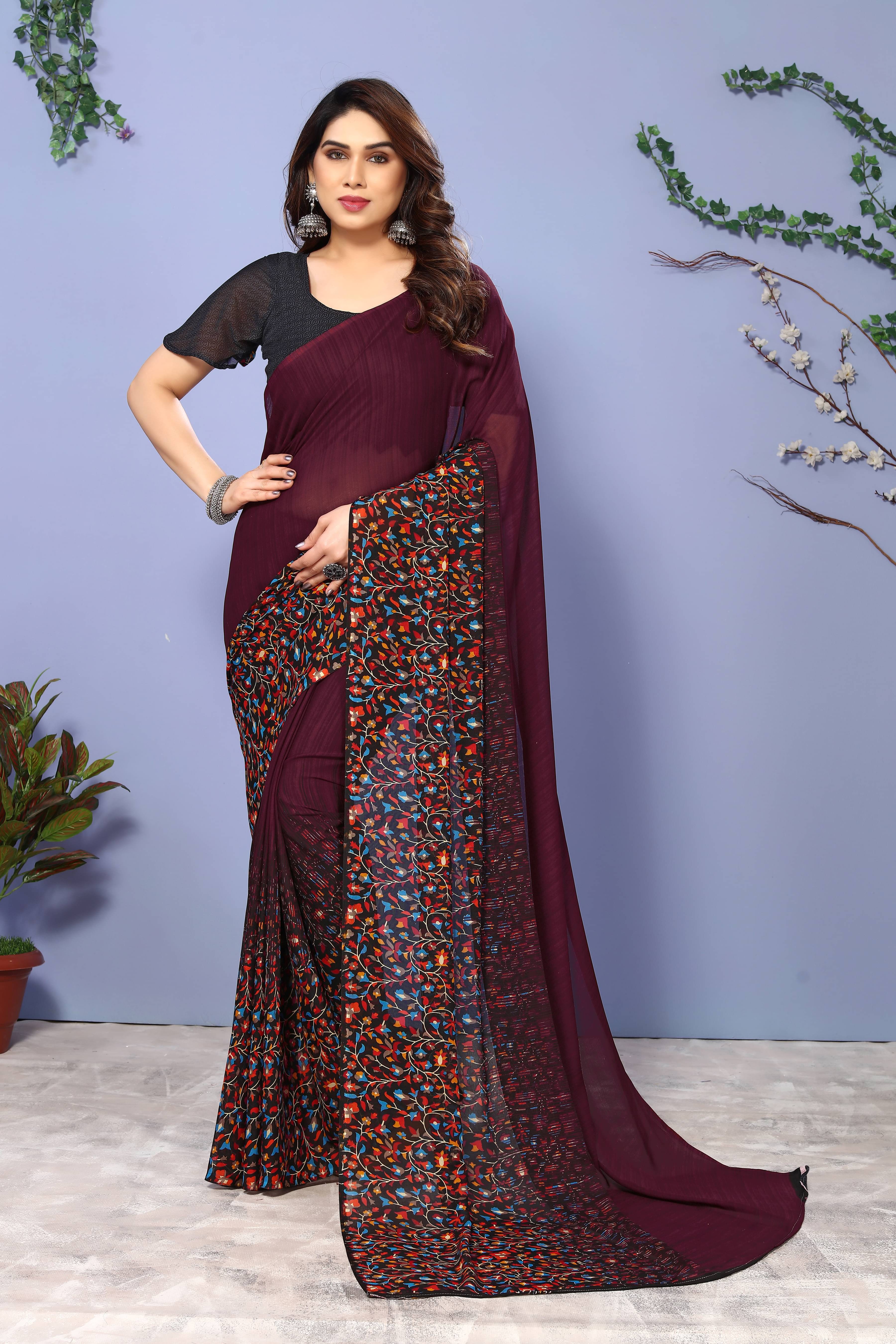 ANAND SAREES Georgette Printed Chanderi saree With Unstitched Blouse Piece ( Brown ) ANAND SAREES Georgette Printed Chanderi saree With Unstitched Blouse Piece ( Brown )