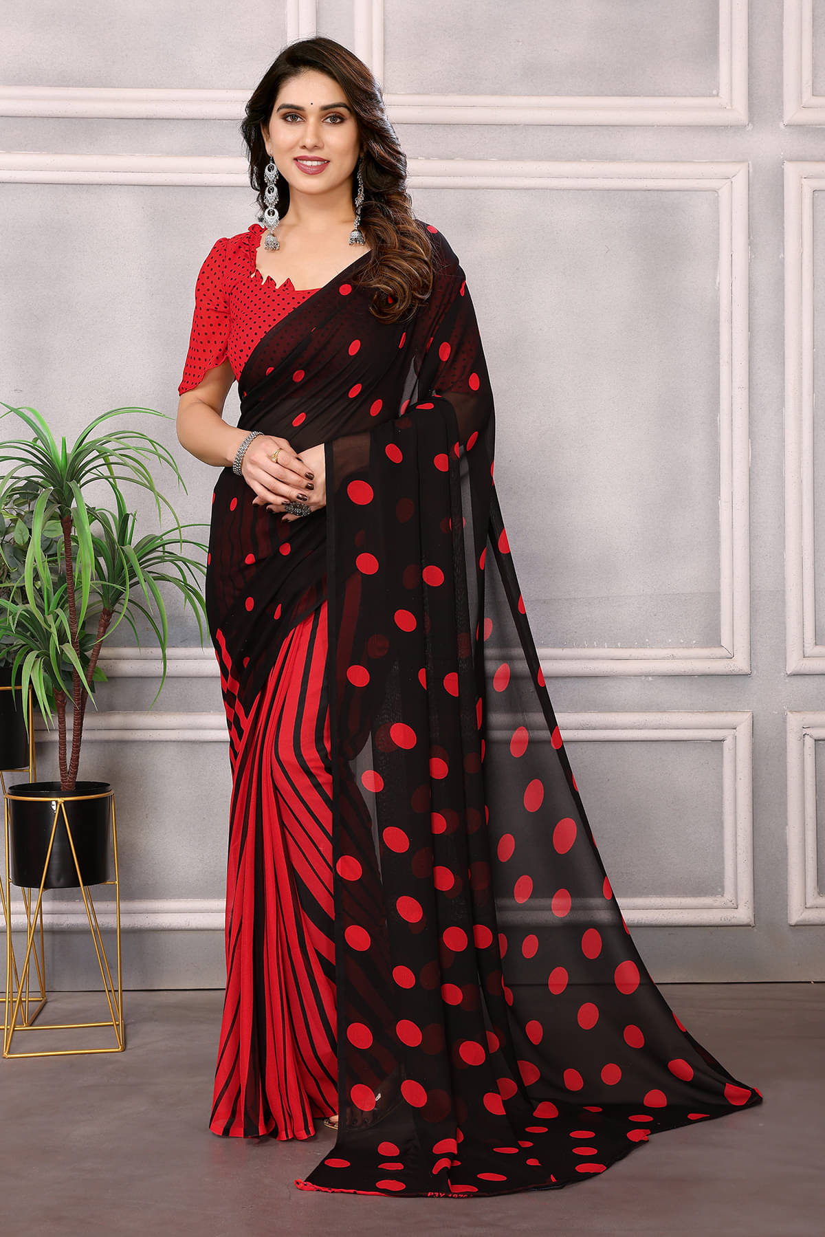     			ANAND SAREES Georgette Printed Chanderi saree With Unstitched Blouse Piece ( Red )