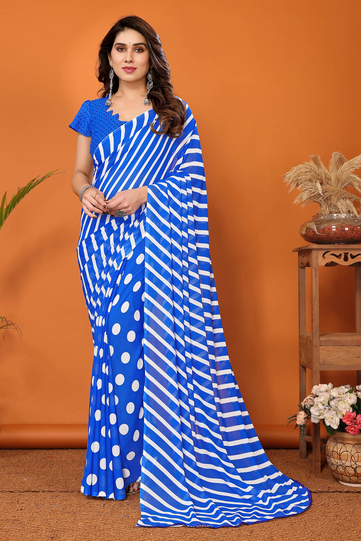 ANAND SAREES Georgette Printed Chanderi saree With Unstitched Blouse Piece ( Blue ) ANAND SAREES Georgette Printed Chanderi saree With Unstitched Blouse Piece ( Blue )