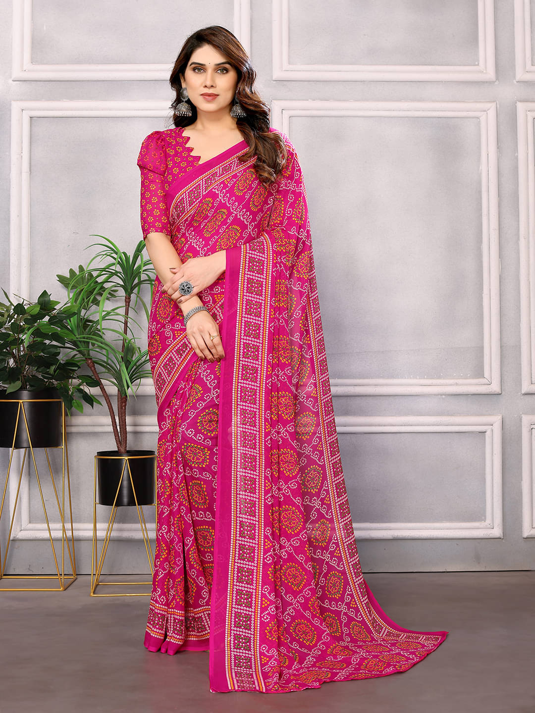     			ANAND SAREES Georgette Printed Chanderi saree With Unstitched Blouse Piece ( Pink )