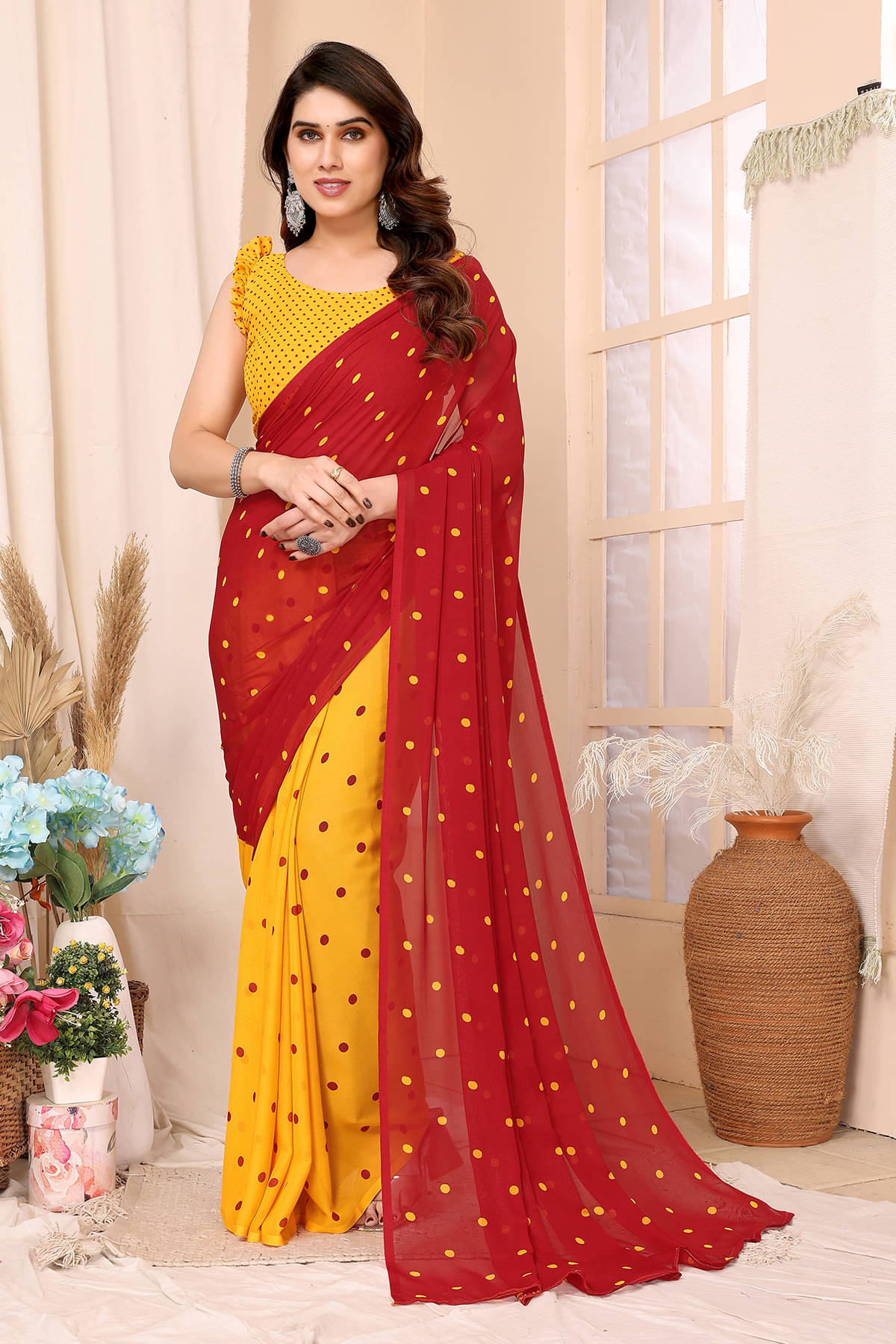 ANAND SAREES Georgette Printed Chanderi saree With Unstitched Blouse Piece ( Maroon )     			ANAND SAREES Georgette Printed Chanderi saree With Unstitched Blouse Piece ( Maroon )