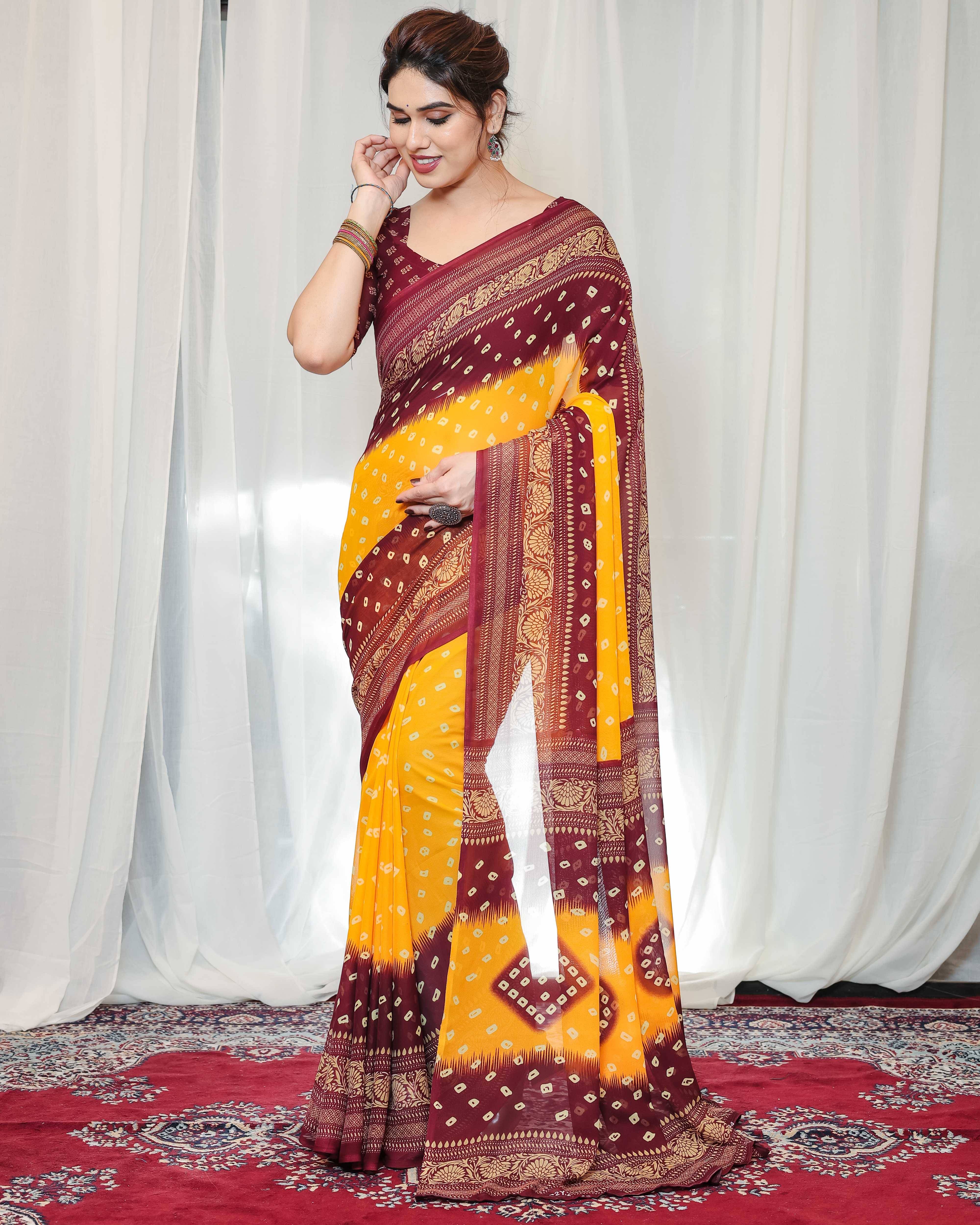 ANAND SAREES Georgette Printed Chanderi saree With Unstitched Blouse Piece ( Yellow ) ANAND SAREES Georgette Printed Chanderi saree With Unstitched Blouse Piece ( Yellow )