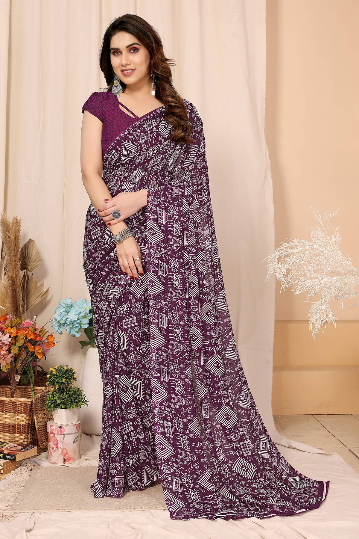     			ANAND SAREES Georgette Printed Chanderi saree With Unstitched Blouse Piece ( Pink )
