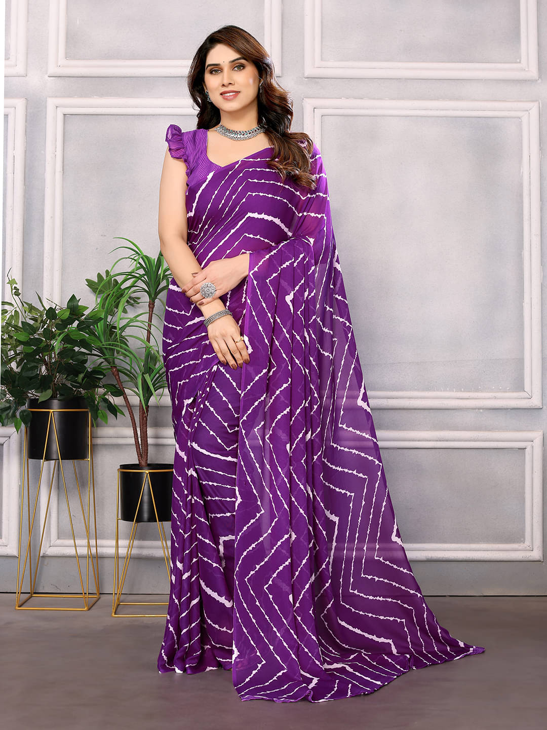 ANAND SAREES Georgette Printed Leheriya Saree With Unstitched Blouse Piece ( Purple ) ANAND SAREES Georgette Printed Leheriya Saree With Unstitched Blouse Piece ( Purple )