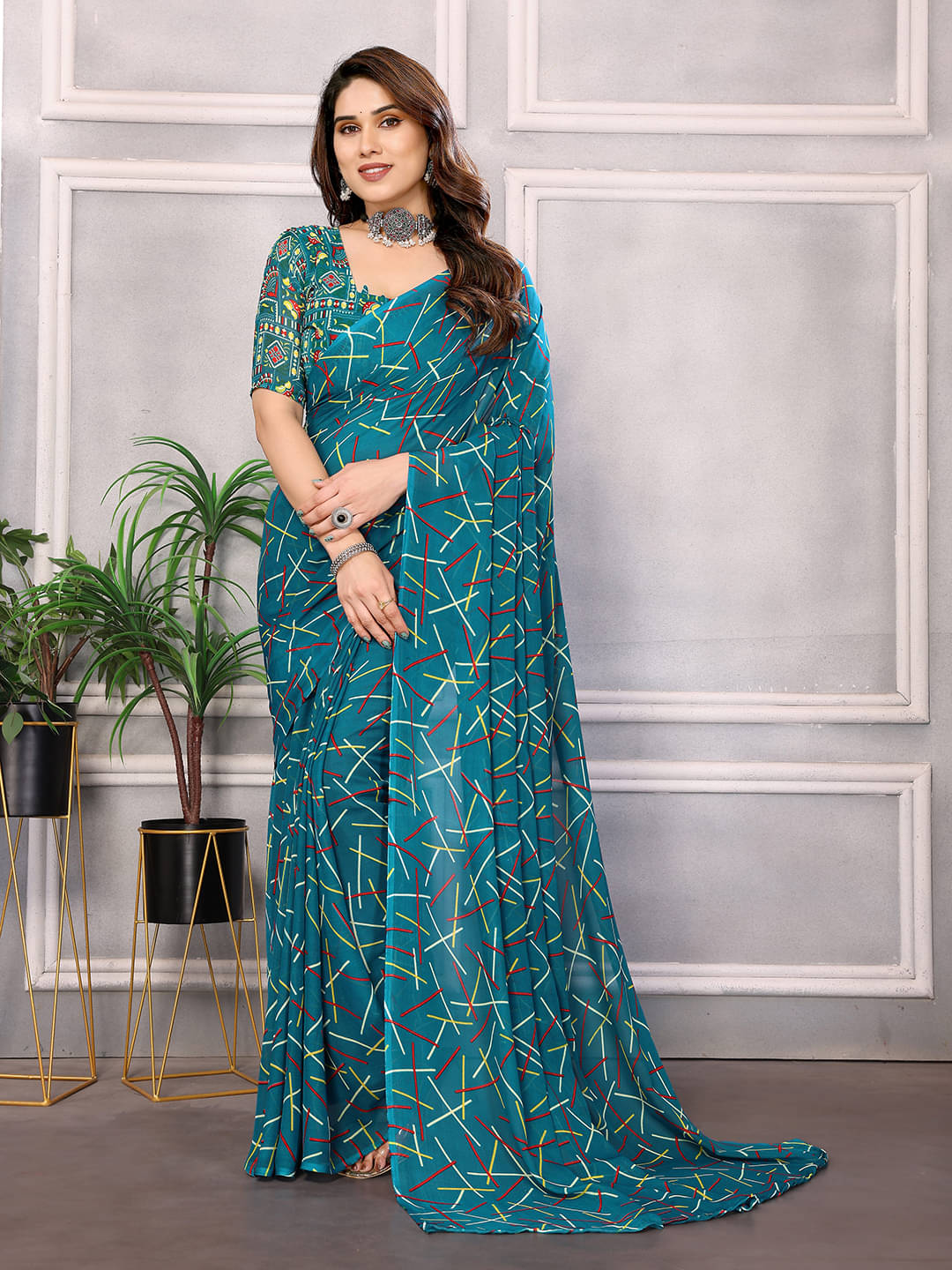 ANAND SAREES Georgette Printed Leheriya Saree With Unstitched Blouse Piece ( Green ) ANAND SAREES Georgette Printed Leheriya Saree With Unstitched Blouse Piece ( Green )