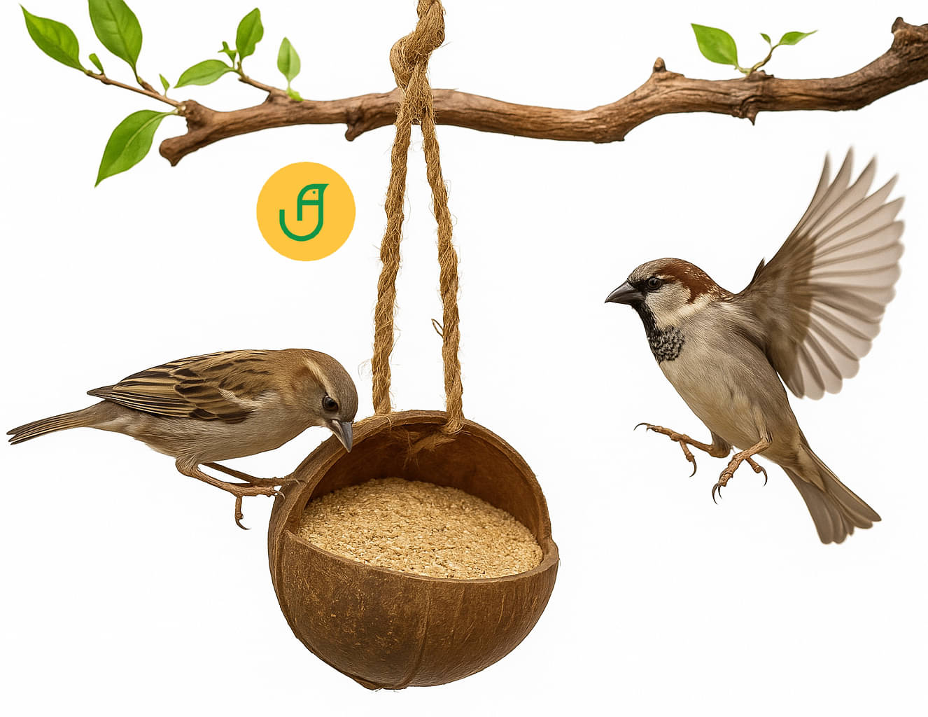 Ami Jivdaya Coconut Shell Bird Feeder. Ami Jivdaya Coconut Shell Bird Feeder.