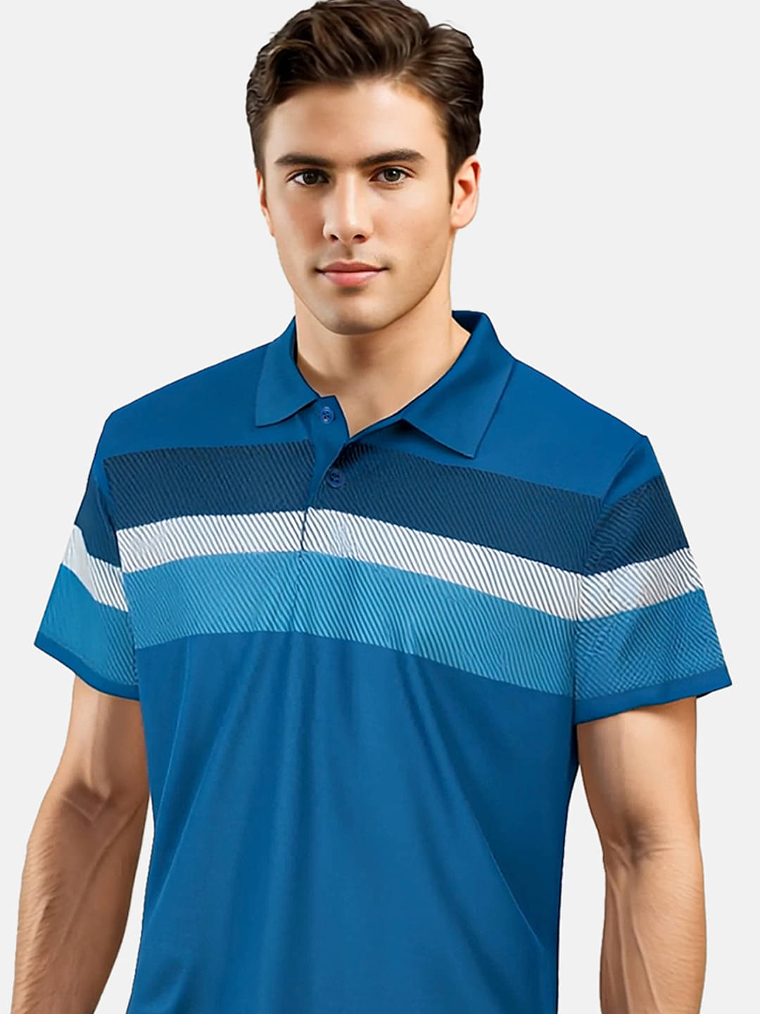 COCOSOUL Men Cotton Blend Regular Fit Striped Polo T Shirt ( Teal Blue ) COCOSOUL Men Cotton Blend Regular Fit Striped Polo T Shirt ( Teal Blue )