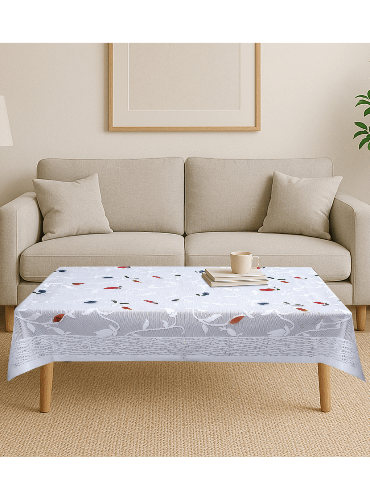 Crosmo Embroidered Cotton 4 Seater Rectangle Table Cover ( 152 x 102 ) cm Pack of 1 White