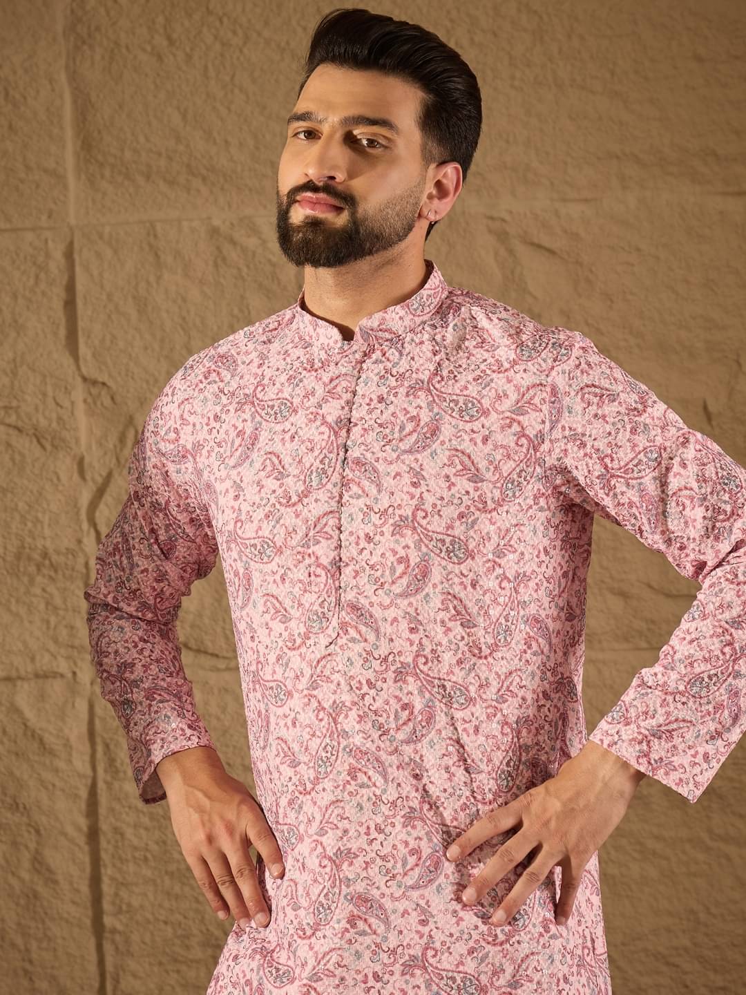 Ethnic Bay Pink Viscose Men's Regular Kurta ( Pack of 1 )     			Ethnic Bay Pink Viscose Men's Regular Kurta ( Pack of 1 )