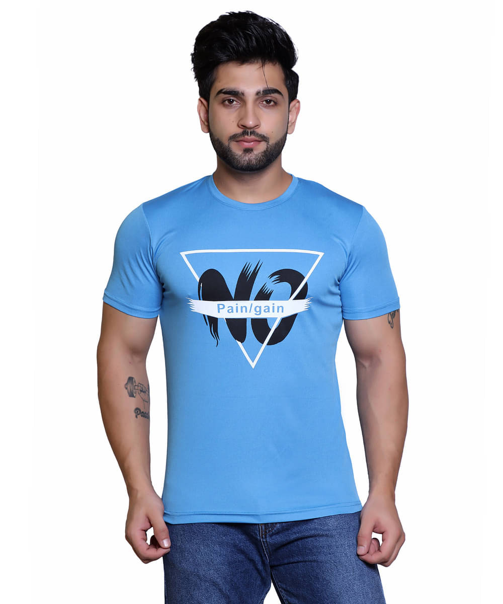     			GREATMEN Men Polyester Slim Fit Printed T-Shirt ( Sky Blue )