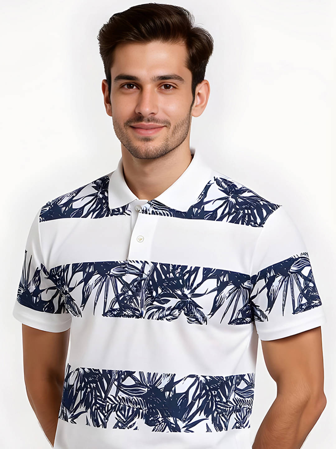     			Hushbucks Men Cotton Blend Regular Fit Printed Polo T Shirt ( White )