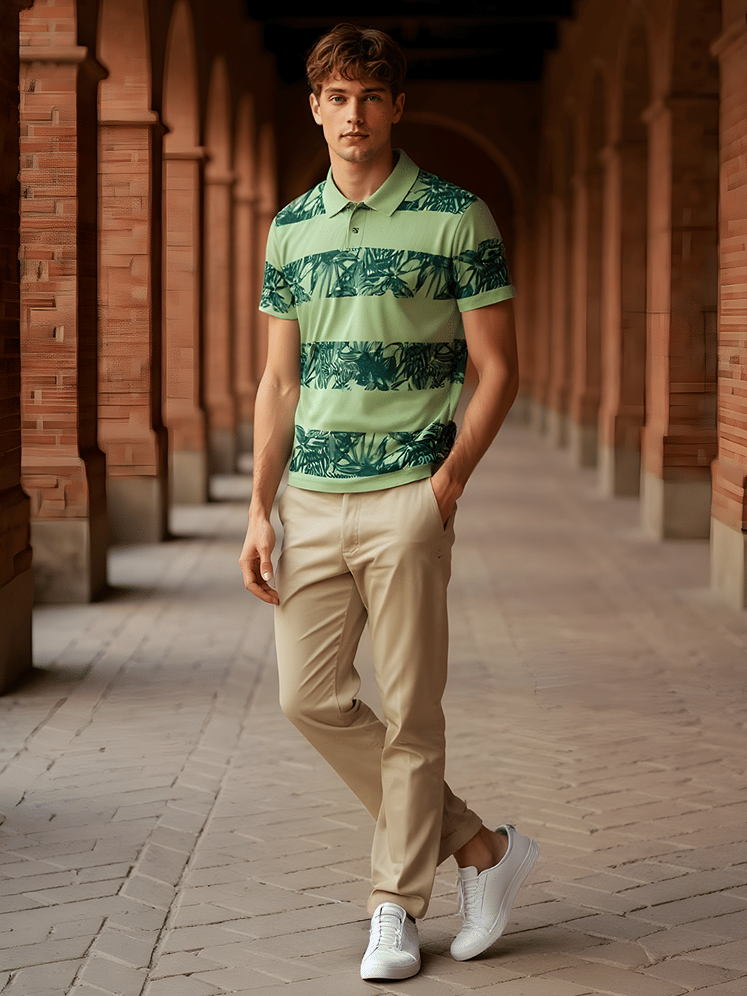     			Hushbucks Men Cotton Blend Regular Fit Printed Polo T Shirt ( Sea Green )