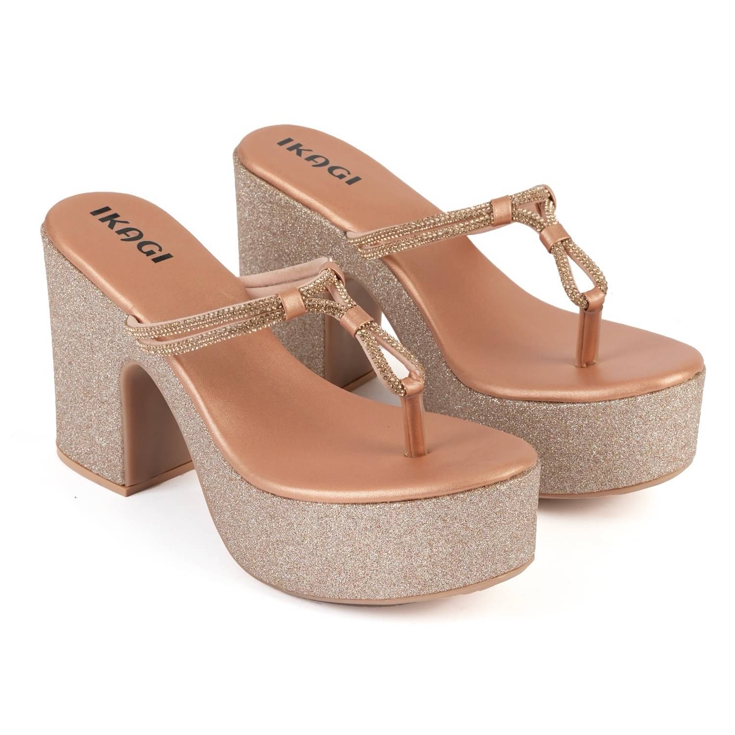     			IKAGI Rose Gold Women's Slip On Heels