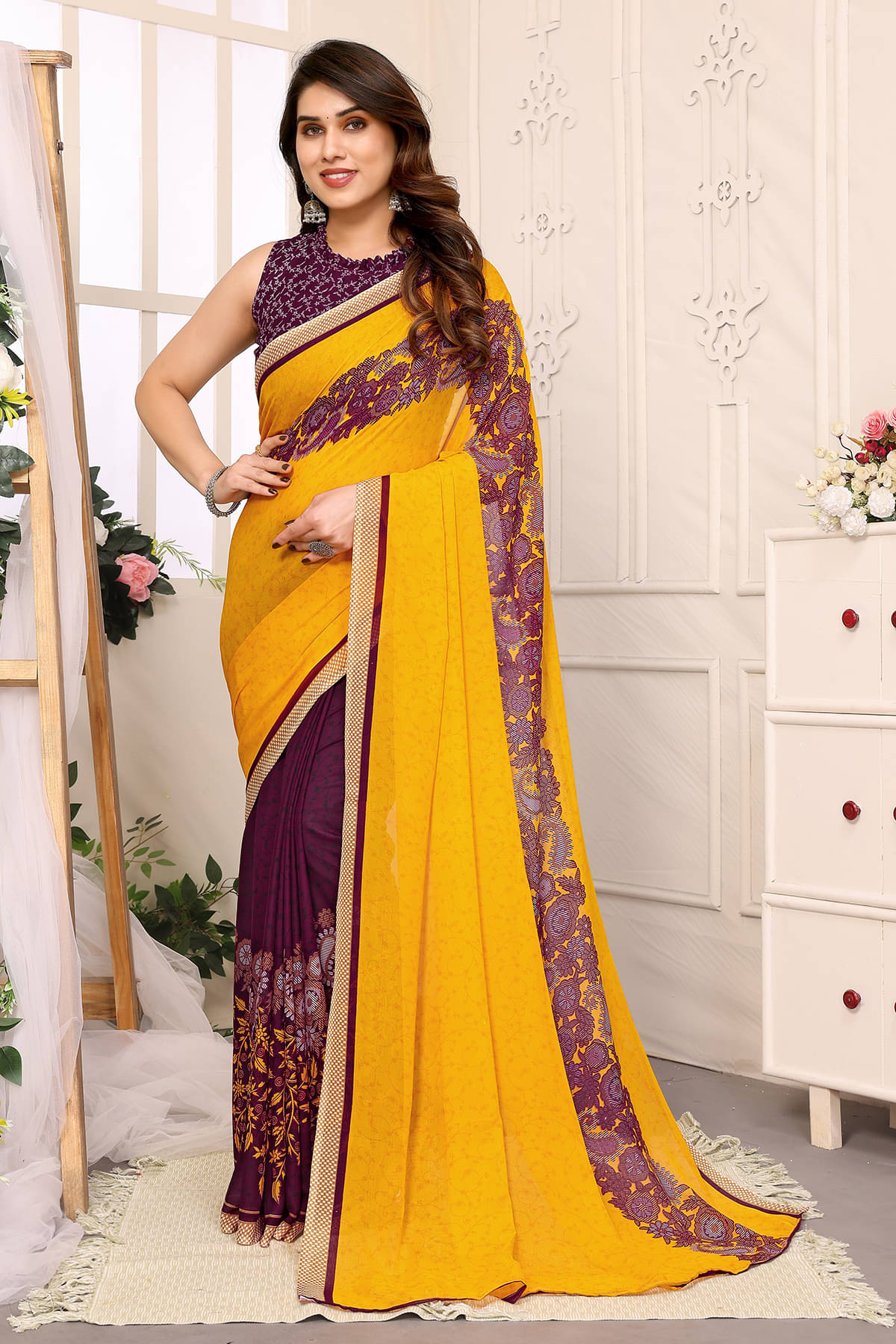 Kashvi Sarees Georgette Printed Chanderi saree With Unstitched Blouse Piece ( Yellow ) Kashvi Sarees Georgette Printed Chanderi saree With Unstitched Blouse Piece ( Yellow )