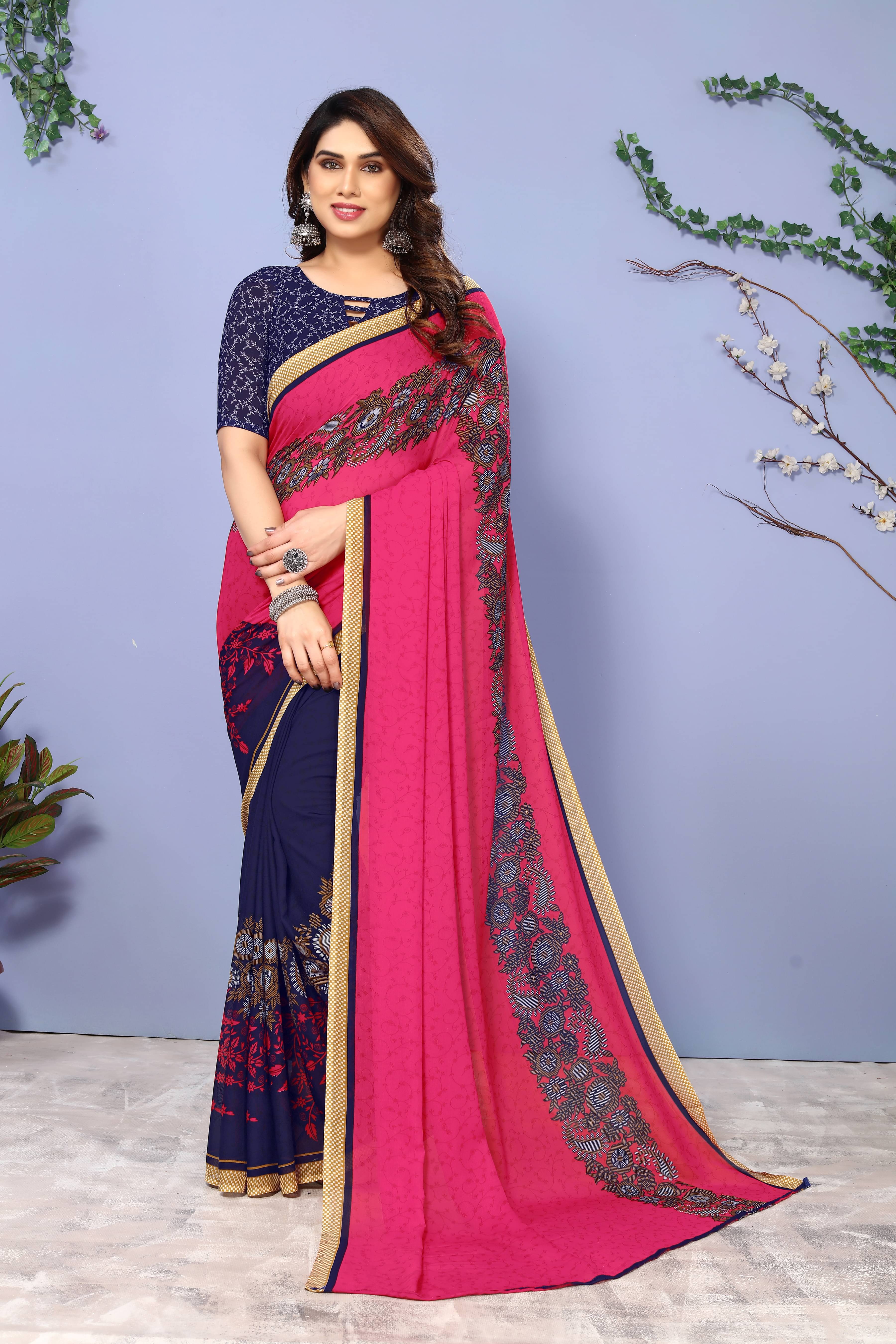 Kashvi Sarees Georgette Printed Chanderi saree With Unstitched Blouse Piece ( Pink ) Kashvi Sarees Georgette Printed Chanderi saree With Unstitched Blouse Piece ( Pink )