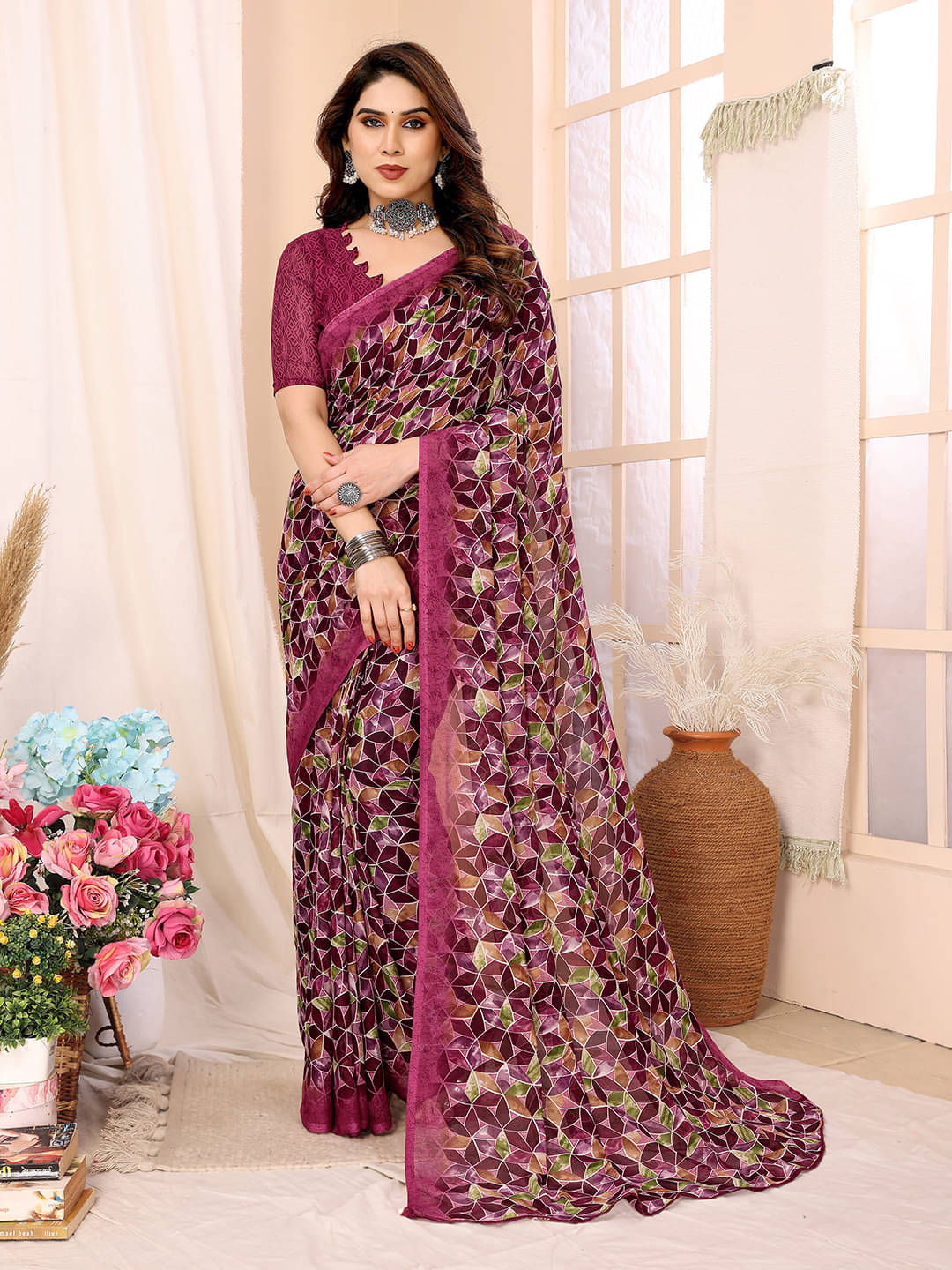 Kashvi Sarees Georgette Printed Chanderi saree With Unstitched Blouse Piece ( Pink ) Kashvi Sarees Georgette Printed Chanderi saree With Unstitched Blouse Piece ( Pink )