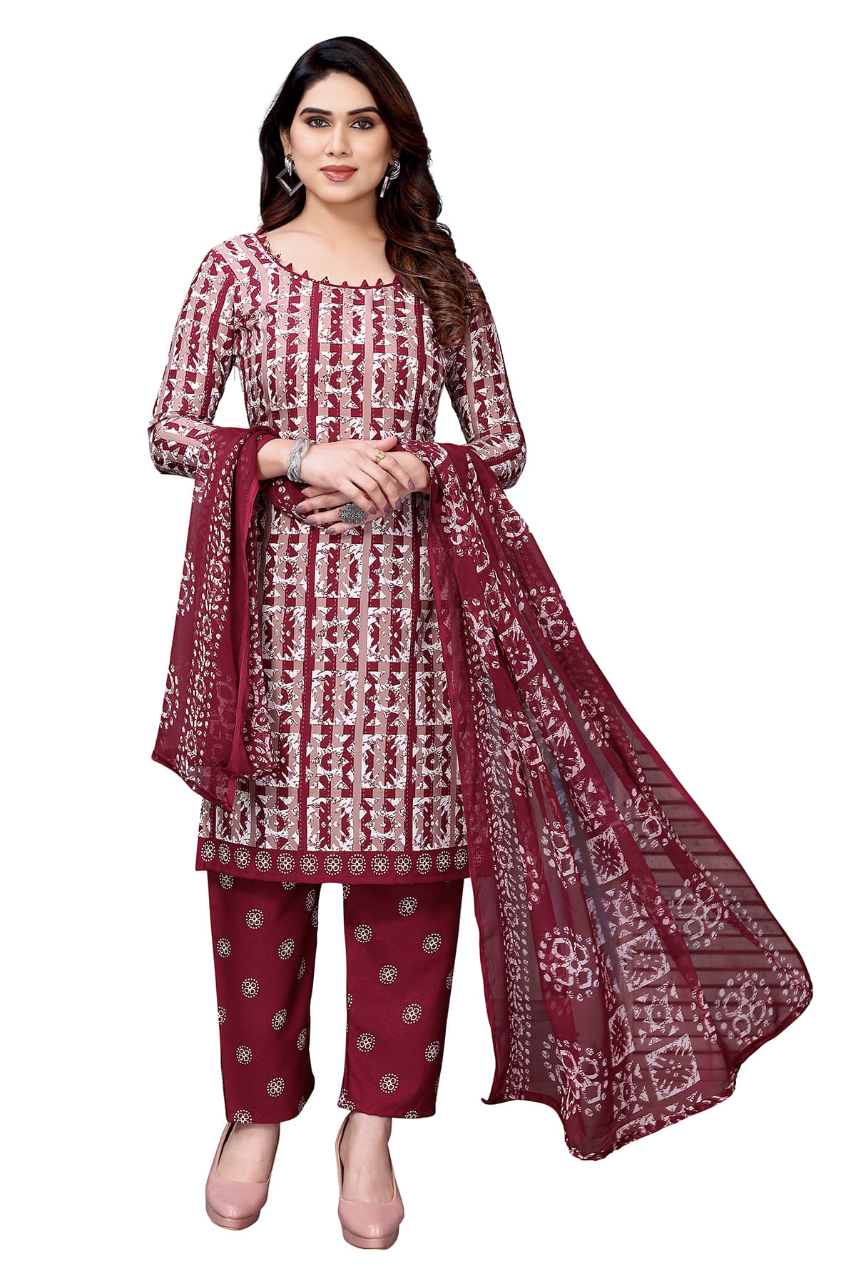 Kashvi Sarees Women Crepe Unstitched Dress Material ( WHITE ) - Unstitched Fabrics | Buy online on ZillyBuy