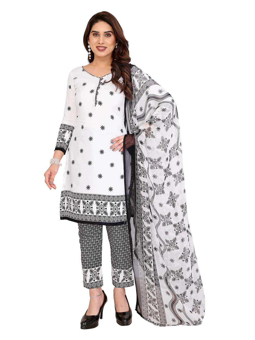 Kashvi Sarees Women Crepe Unstitched Dress Material ( WHITE ) - Unstitched Fabrics | Buy online on ZillyBuy