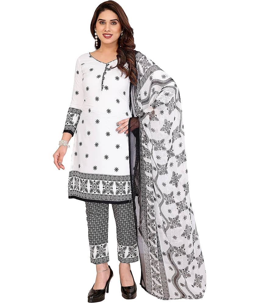 Kashvi Sarees Women Crepe Unstitched Dress Material ( WHITE ) - Unstitched Fabrics | Buy online on ZillyBuy