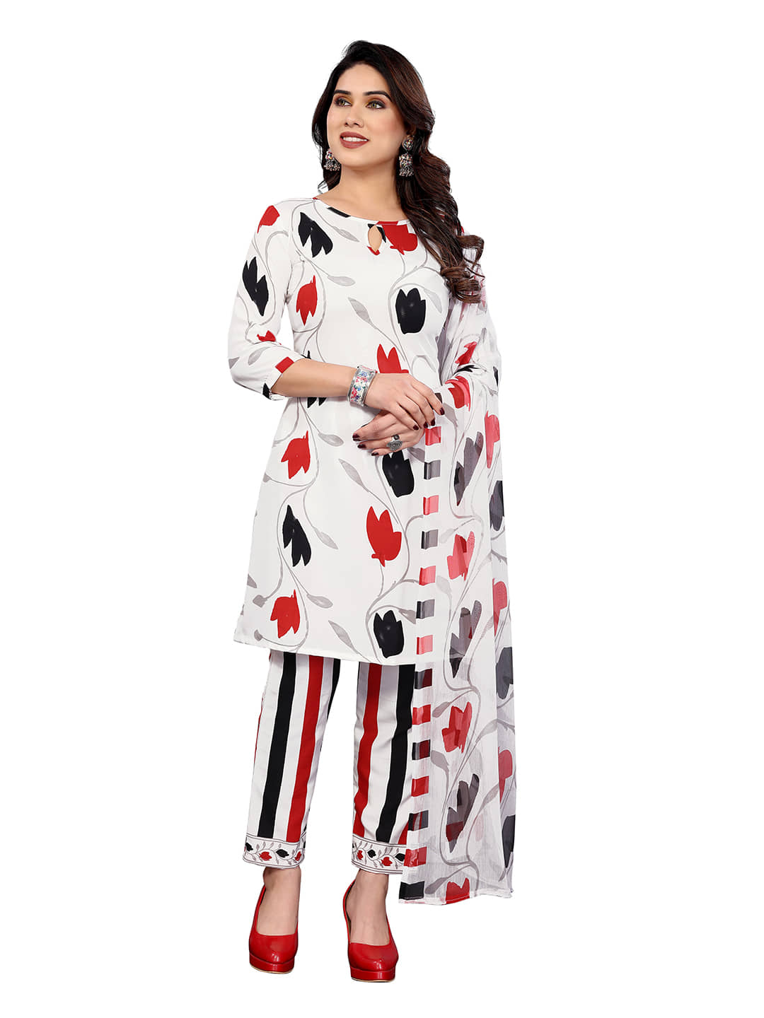 Kashvi Sarees Women Crepe Unstitched Dress Material ( WHITE ) - Unstitched Fabrics | Buy online on ZillyBuy