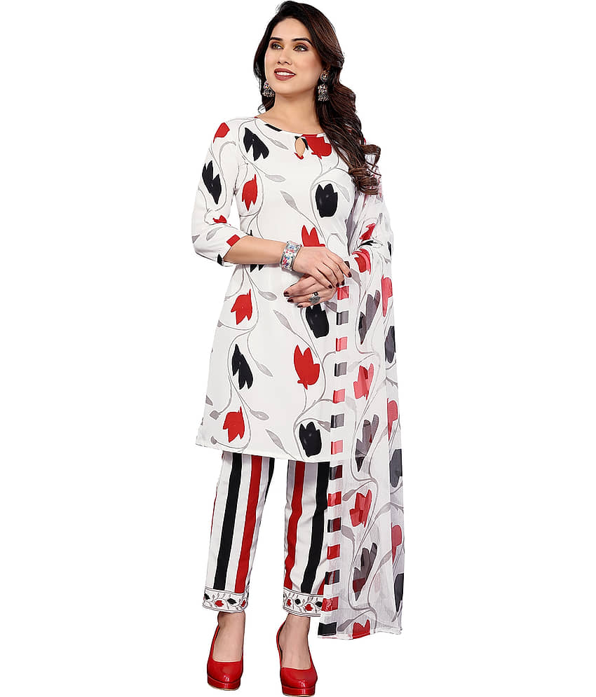 Kashvi Sarees Women Crepe Unstitched Dress Material ( WHITE ) - Unstitched Fabrics | Buy online on ZillyBuy