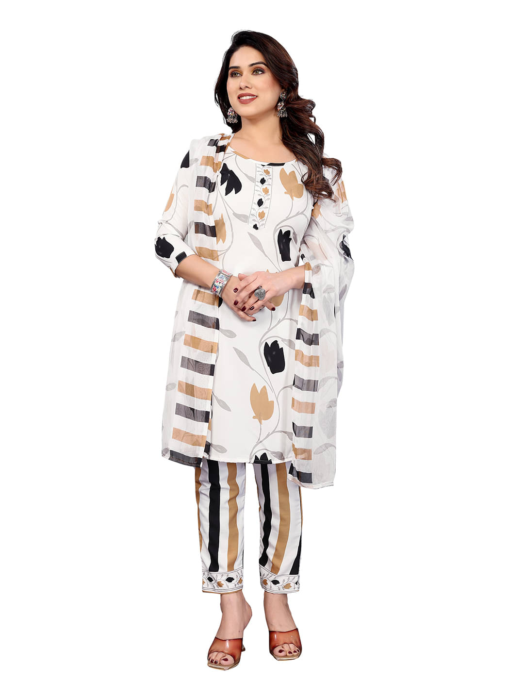     			Kashvi Sarees Women Crepe Unstitched Dress Material ( WHITE )