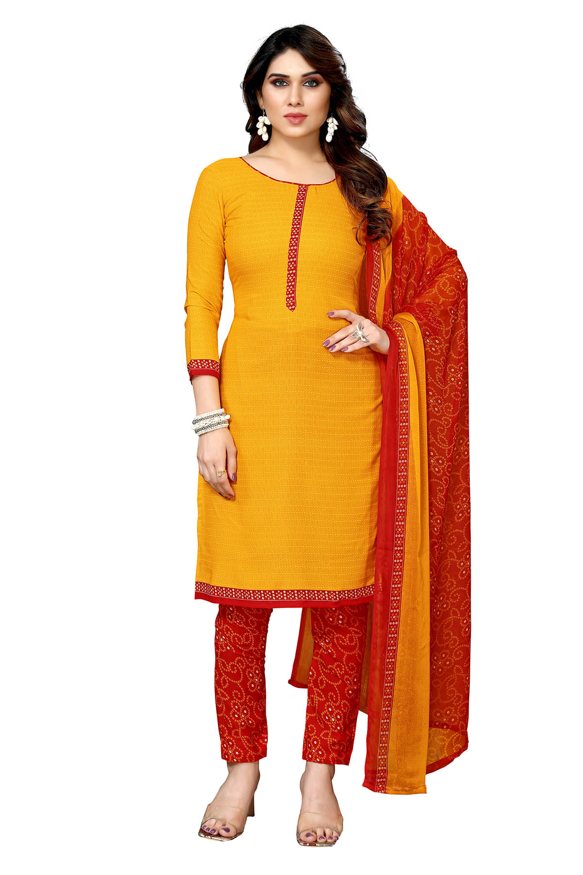 Kashvi Sarees Women Crepe Unstitched Dress Material ( YELLOW ) Kashvi Sarees Women Crepe Unstitched Dress Material ( YELLOW )