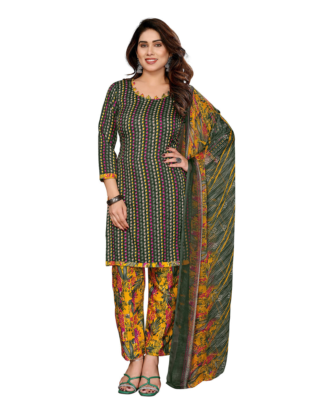     			Kashvi Sarees Women Crepe Unstitched Dress Material ( GREEN )