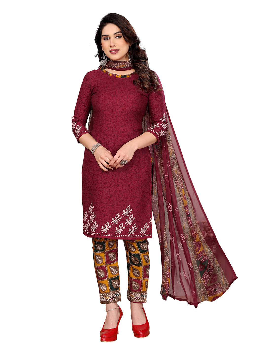 Kashvi Sarees Women Crepe Unstitched Dress Material ( Maroon ) Kashvi Sarees Women Crepe Unstitched Dress Material ( Maroon )