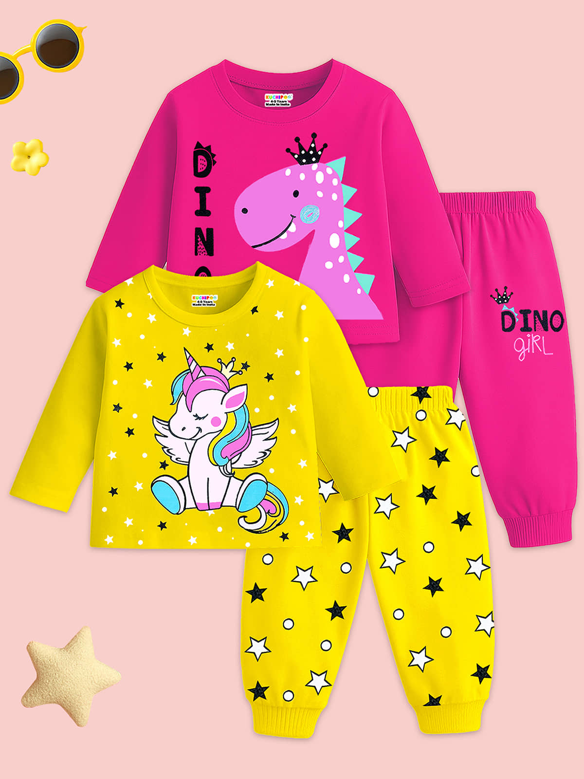 Kuchipoo Pack of 2 Girls Cotton Blend T-shirt & Pants ( Multicolor 13 )