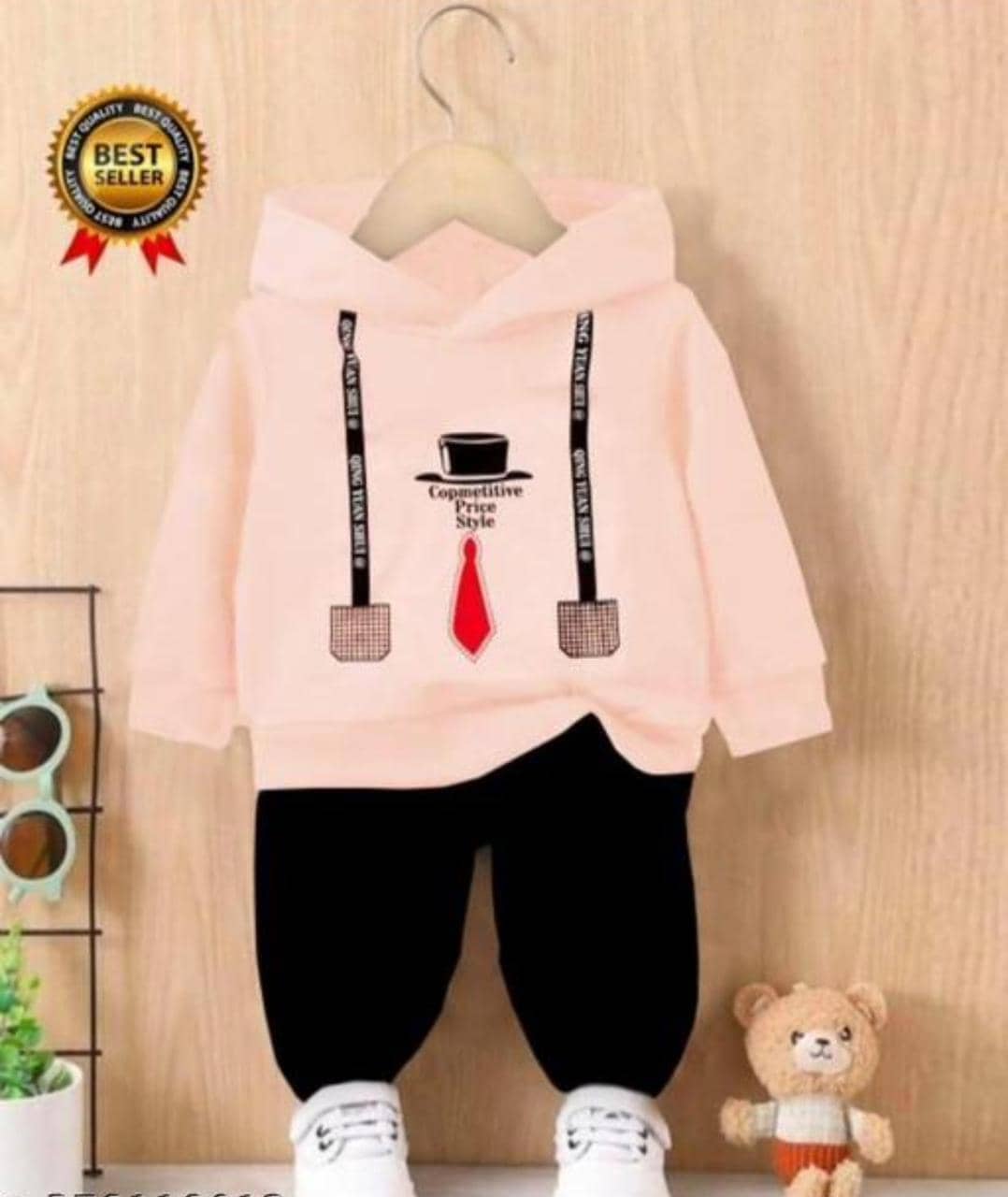 MUSNAH GARMENTS Pack of 1 Baby Boys Cotton Sweatshirt & Trackpant Set ( Peach )