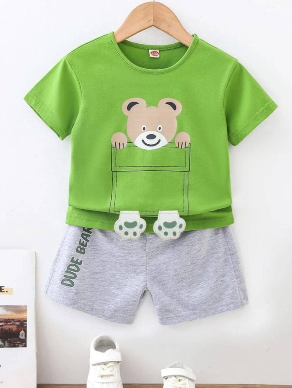 MUSNAHGARMENT Pack of 1 Baby Boys Cotton T-Shirt & Shorts Set ( Green )