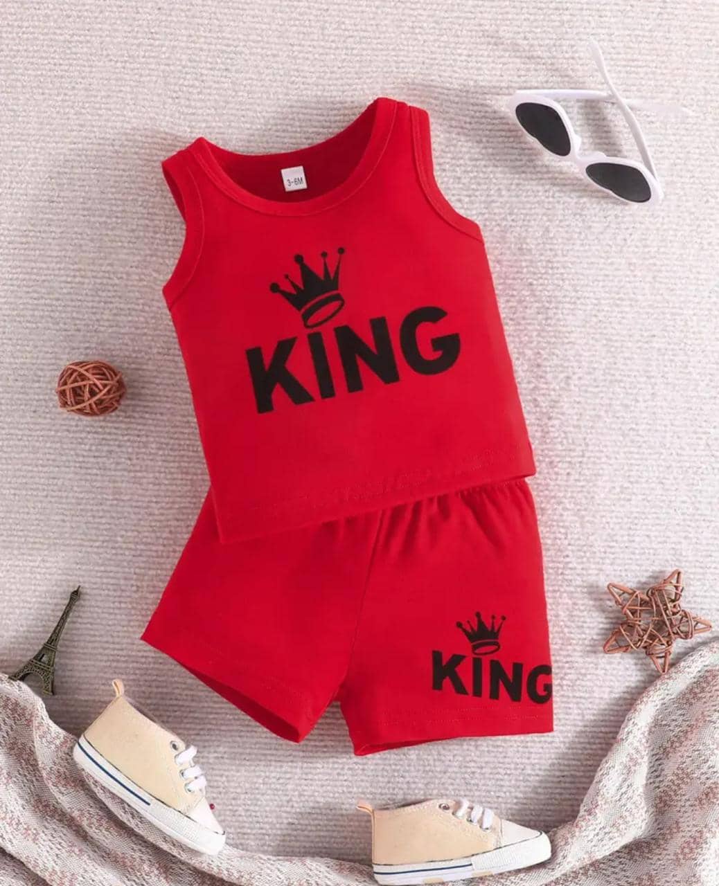 MUSNAHGARMENTS Pack of 1 Baby Boys Cotton T-Shirt & Shorts Set ( Red )