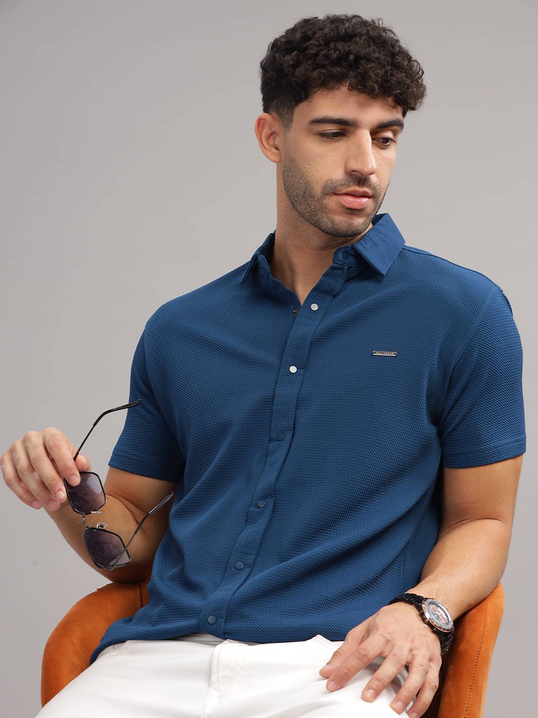     			ParcelYard Cotton Blend Regular Fit Solids Half Sleeves Men's Casual Shirt - Blue ( Pack of 1 )