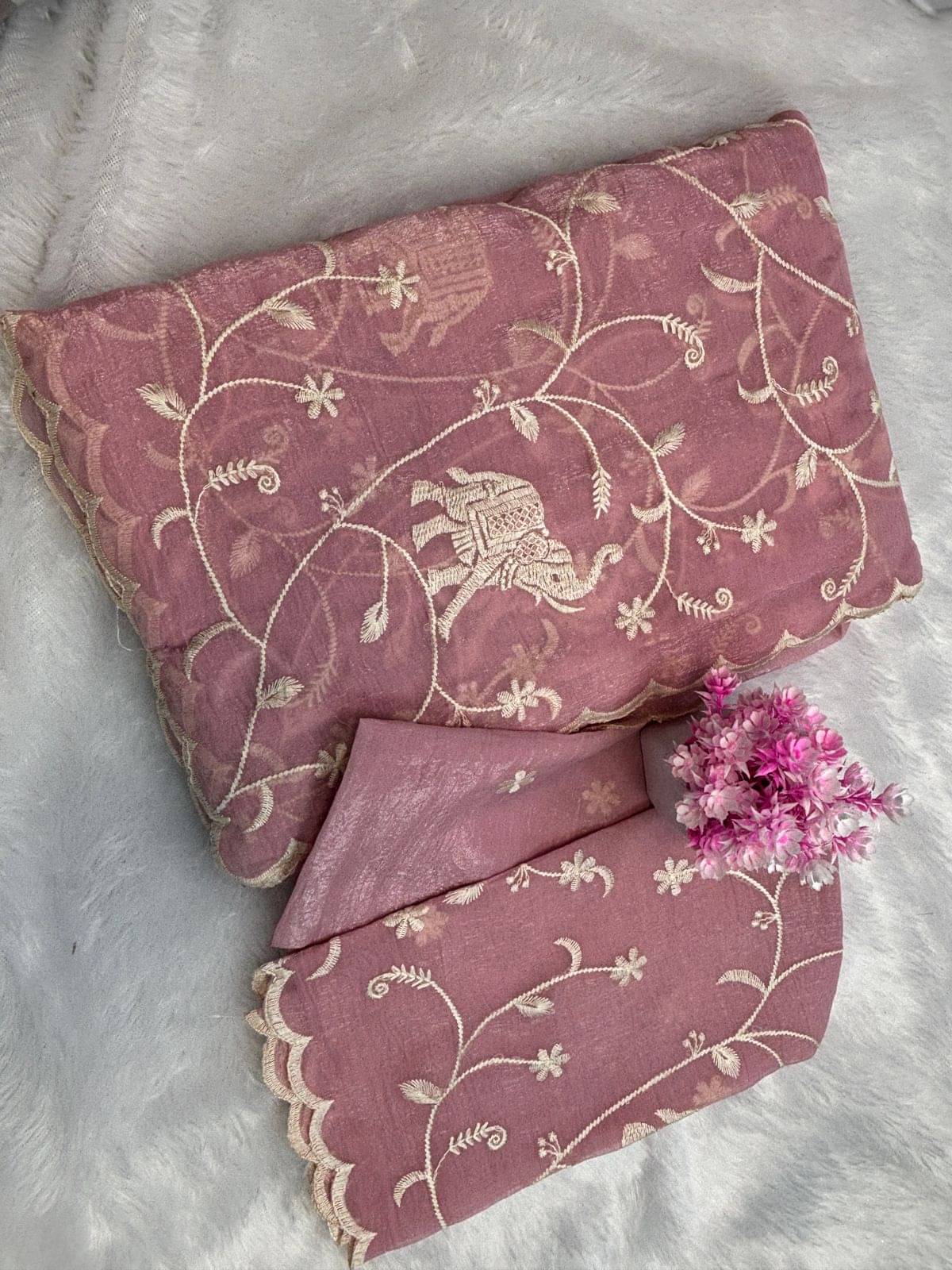     			SHRIMORI Chanderi Embroidered Chanderi saree With Unstitched Blouse Piece ( Pink )
