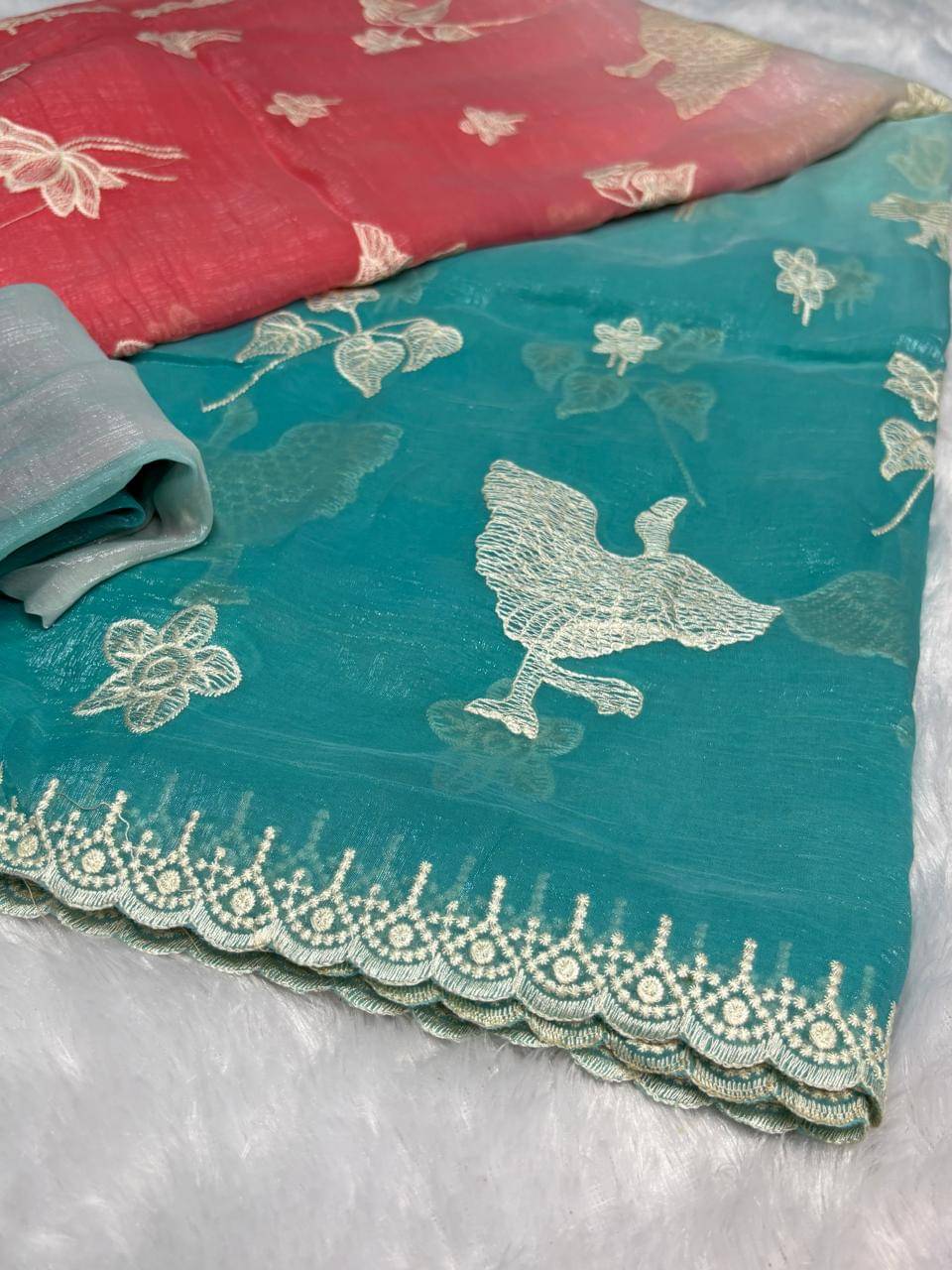 SHRIMORI Chanderi Embroidered Chanderi saree With Unstitched Blouse Piece ( Rama ) SHRIMORI Chanderi Embroidered Chanderi saree With Unstitched Blouse Piece ( Rama )