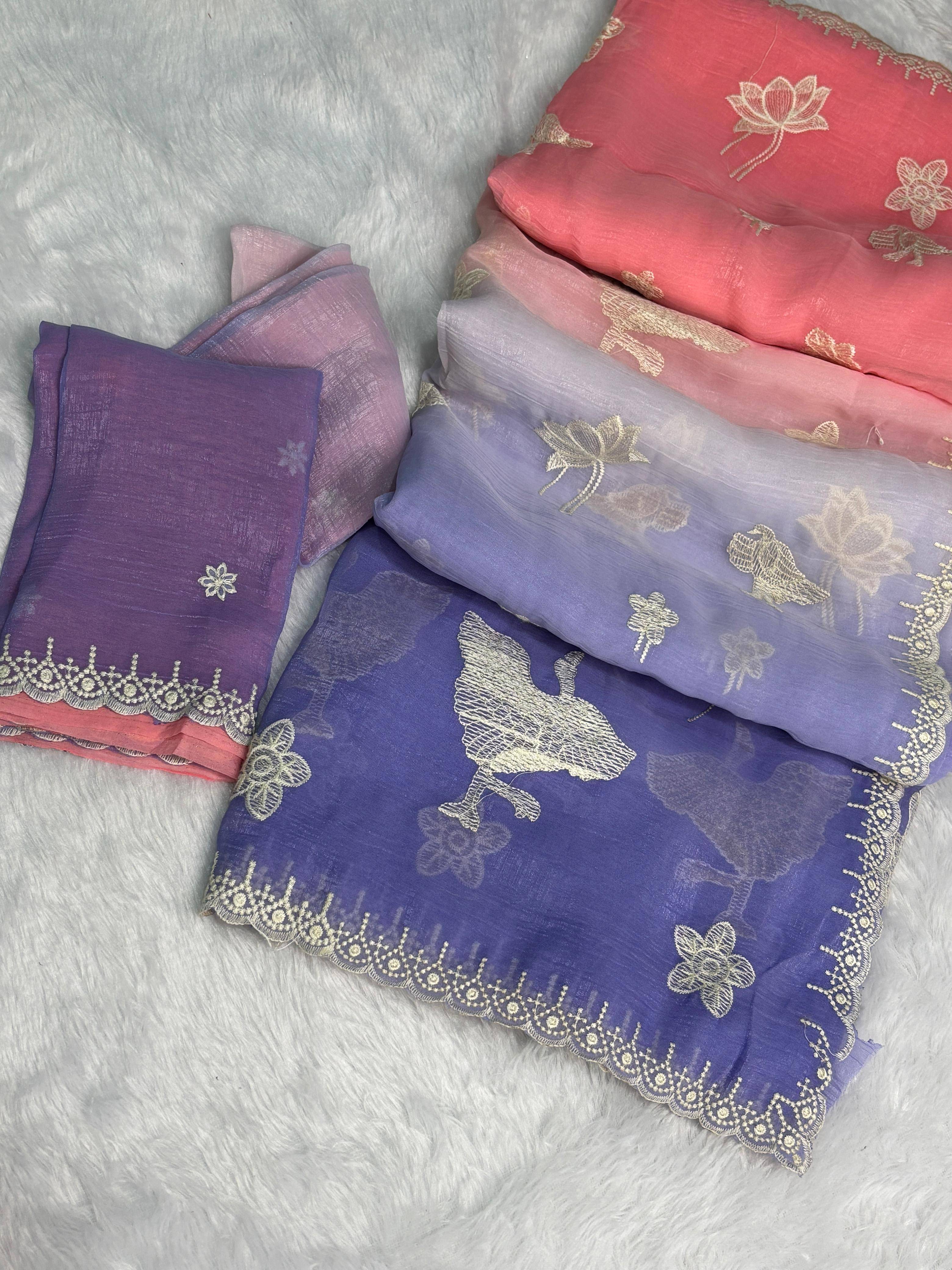     			Sanjana Silk Chanderi Embroidered Chanderi saree With Unstitched Blouse Piece ( Lavender )